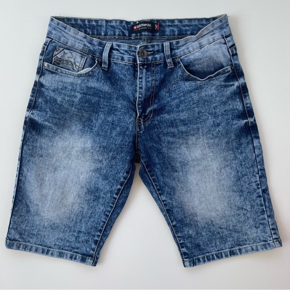South Pole Men's Blue Acid Washed Slim Denim Jean Shorts Size 30 - Picture 1 of 9